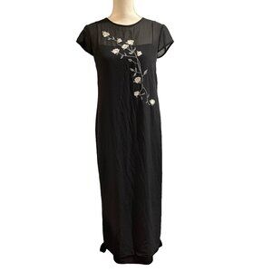Y2K Vintage Slip Dress Womens 8 T Black Chiffon Sheer Layered Maxi Whimsigoth‎